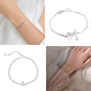 🍓Ras🍓 Vòng đeo tay hình nơ/bướm mạ bạc thời trang