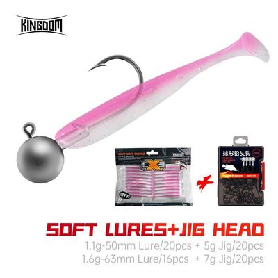 Vương Quốc 20 Chiếc Jig Đầu Mồi Mềm Combo Mồi Câu Cá 50mm 63mm 5g 7g Giun Mồi Nhân Tạo Jig Bơi Crankbait T-Tail Câu Cá Swimbait
