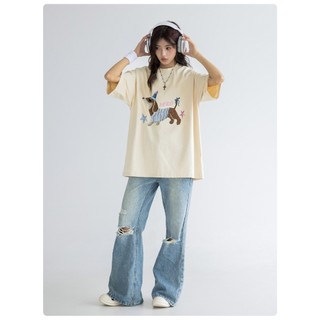 local brand ZEVILL áo phông nữ mới nhất hè 2024 áo phông bigsize in hoạt hình áo phông nữ màu trắng ，Mã kiểu dáng Y1068