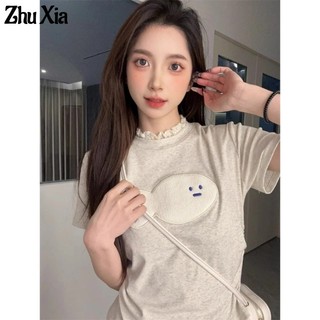 Áo thun nữ Zhu Xia cotton nguyên chất đơn giản cá nhỏ học sinh thanh niên không đeo vai áo thun ngắn tay đáy áo sơ mi