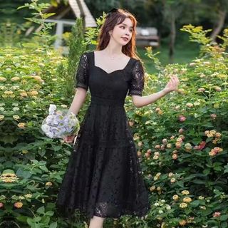 Ren Mới Màu Trơn Slim-fit Ôm Hơn Nhìn Cổ Tích Váy Thời Trang Cổ Chữ V Rò Rỉ Lưng Lớn Viền Hồ