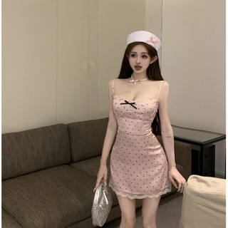 「Nonfatgirl」Taro Ball Bobo Ren Khâu Mỏng Hơn Nhìn Gợi Cảm Mùa Hè Hông Váy Nguyên Chất Desire Phong Cách Đầm Suspender Váy Ngắn
