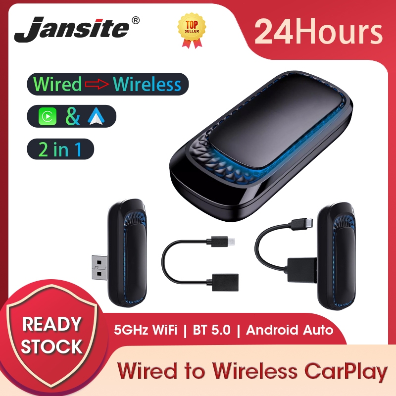 Jansite Mini Wireless CarPlay và Android Auto Wired to Wireless Box cho đài phát thanh ô tô có dây C