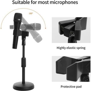 Giá đỡ Mic để bàn - Đế micro để bàn có thể điều chỉnh nâng cấp có kẹp Mic Tương thích với micrô đường kính tối đa 1,9 inch - Chiều cao 9,6 đến 13,9 inch
