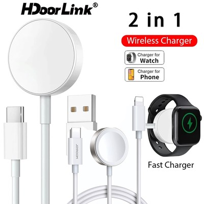 Bộ sạc không dây từ tính HdoorLink 2IN1 cho đồng hồ USB Type C Bộ sạc đồng hồ cho Series 8 7 6 5 4 3 2