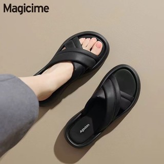 Magicime Dép  Đen 2024 Phong Cách Mới Mùa Hè Nữ Nhà Đi Biển Đế Bằng