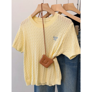 Cổ Tròn Thêu Ngắn Tay Áo Thun Nữ Mùa Hè Phong Cách Mới Xoắn Phiên Bản Hàn Quốc Ngắn Slim-fit In