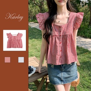 Karley Dễ Thương Nhỏ Bay Tay Áo Nữ Mùa Hè Cổ Vuông Rời Phù Hợp Với Dây Áo Thun Nhỏ