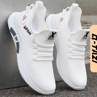 Q Tazi Giày nam mùa hè Breathable Mesh Giày thể thao giải trí Chống trượt Khử mùi Chuyến bay Dệt kim Giày trắng