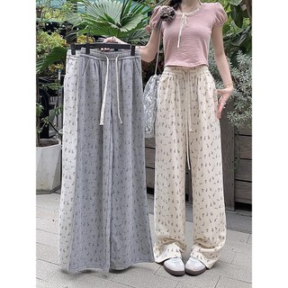 NUZIRO Quần ống rộng hoa lụa băng cho nữ mỏng eo cao dáng rộng xếp nếp quần ống thẳng thông thường