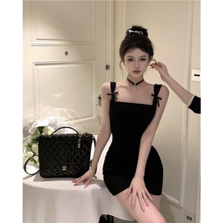 Váy 2 dây gắn nơ dễ thương mặc mùa hè váy body dáng dài thời trang hàn quốc