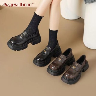 Agsdon Loafers Dày Gót Nâng Cao Tất Cả Trận Đấu Nữ 2024 Phong Cách Mới Mùa Xuân Đen