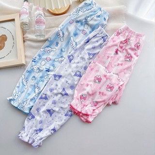 [Ml] 90-140cmBé Gái Mỏng Hoạt Hình Lụa Băng Chống Muỗi Quần Kuromi Giai Điệu Mùa Hè Nhà Quần Ống hẹp