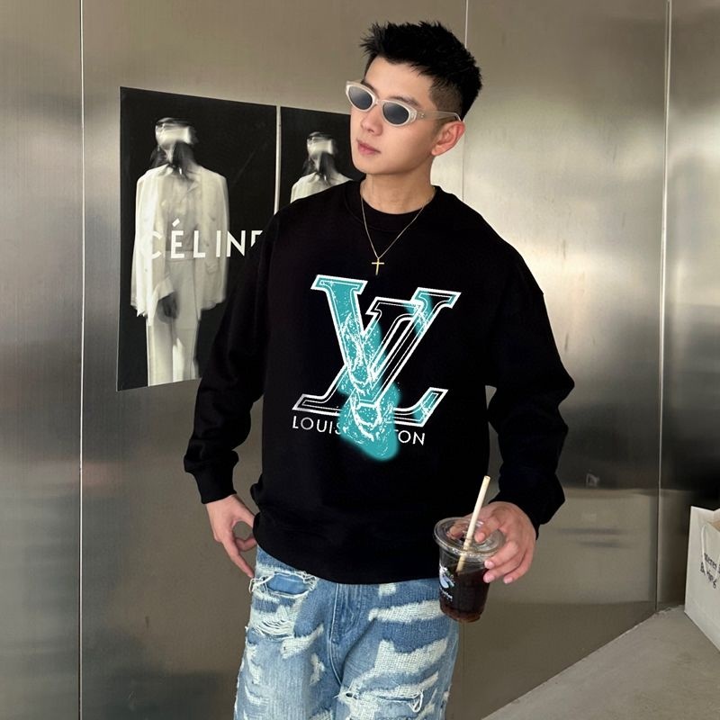 L Áo hoodie cổ tròn phiên bản cao cấp in hình xu hướng phù hợp với chữ cái in hình cặp đôi nam nữ Áo thun cổ áo nhãn + thẻ