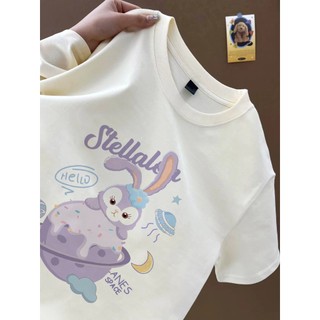 Dễ Thương Kem Vũ Trụ Thỏ StellaLou Họa Tiết Hoạt Hình Trắng Áo Thun Nữ Cổ Tròn Áo Thun Mới Đa Năng top 100% cotton