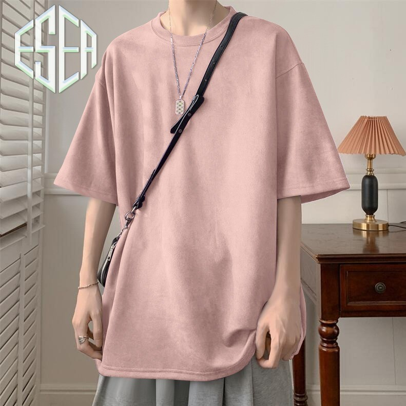 Áo thun nam ESEA tay ngắn, thời trang và phổ biến kiểu Mỹ cổ điển dáng rộng giản dị màu da lộn mùa hè chất lượng cao cổ tròn tay ngắn