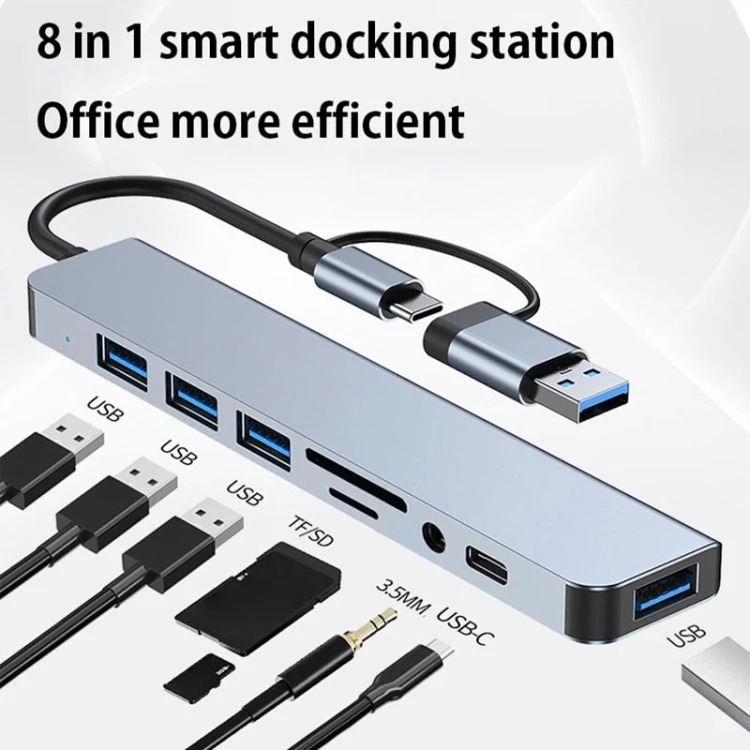 Bộ chia HUB 8 trong 2 USB / Type-C có đầu đọc thẻ USB C Docking Station USB 3.0 / 2.0 Đầu đọc thẻ SD