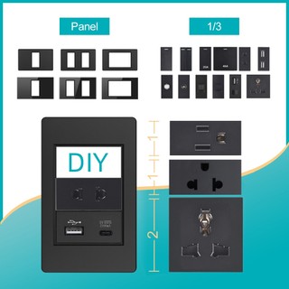 VISWE công tắc ổ cắm usb ổ điện usb ổ cắm chuyển đổi công tắc 2 chiều ổ cắm điện usb ổ cắm 3 lỗ ổ cắm 2 lỗ công tắc 20a，Đen