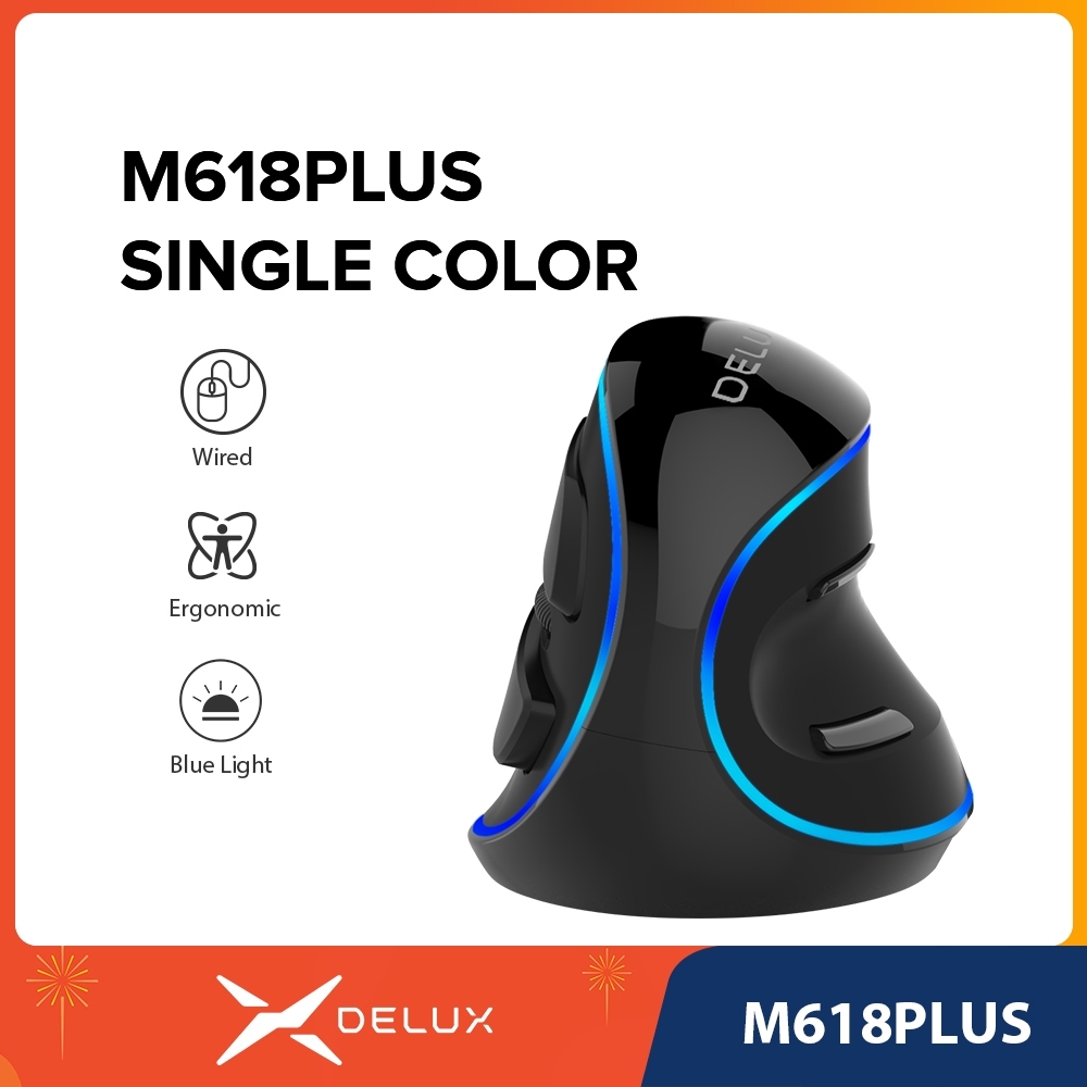 Delux M618 Plus Single Color thích hợp cho hoạt động dọc, 6 nút, 4000 DPI, chuột LED xanh, máy tính 