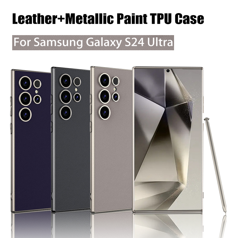 Ốp Điện Thoại Da Cho Samsung Galaxy S24 Ultra Full Cover Vỏ Kim Loại Sơn Mài TPU Khung Vỏ Bảo Vệ Ống Kính Máy Ảnh Cho Galaxy S24Ultra