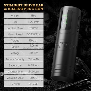 Ambition Ultra Không Dây Máy Xăm Bút Mới Nhất Thanh Thẳng 4.0 Mm Thì Thì Thanh Hóa Pin Coreless Động Cơ Hình Xăm Nghệ Thuật