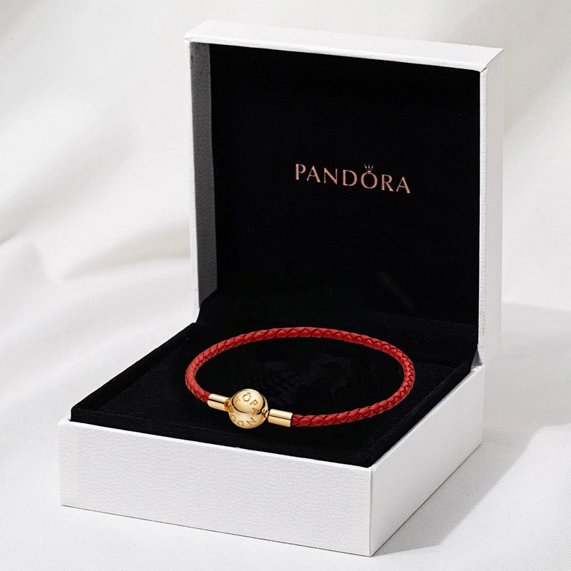 100% PANDORA S925 sterling bạc trang sức vòng tay mặt dây chuyền Pandora Moments Vòng tay da dệt màu