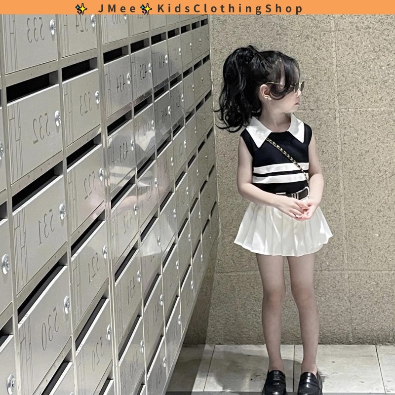 [Sẵn Sàng] Bộ Bé Gái 3-14 Tuổi Bé Gái Bé Gái Mùa Hè Không Tay Đan Kitchy Bộ Áo Vest Bé Gái Học Viện 