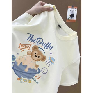 Dễ Thương Daffy Gấu Kem Vũ Trụ Họa Tiết Hoạt Hình Áo Thun Trắng Nữ Cổ Tròn Áo Thun Nữ Mới Đa Năng top cotton Áo Thun