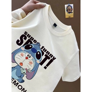 Phong cách Hàn Quốc nhỏ tươi thường ngày leng keng mèo snoopy họa tiết hoạt hình Áo thun trắng cổ tròn Áo thun cotton đa năng mới