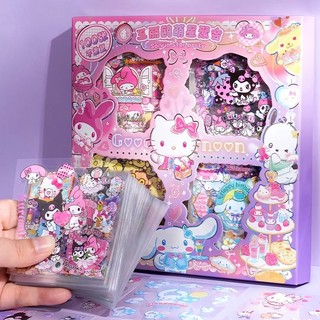 100 cái / hộp miếng dán pet miếng dán chống thấm nước sanrio cinnamoroll chó kuromi đóng hộp dán sổ tay điện thoại di động chống thấm nước