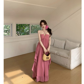 「Nonfatgirl」Đầm phong cách ngày lễ kiểu Pháp có miếng đệm ngực Váy siêu cổ tích Dây cổ áo dài