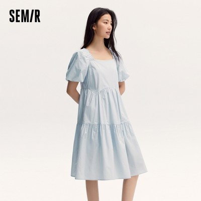 Semir Morima Đầm Nữ Phong Cách Nhẹ Nhàng Nấm Edge Cổ Vuông Mùa Hè 2024 Phong Cách Mới Tay Phồng Búp Bê Ngọt Ngào Dễ Thương