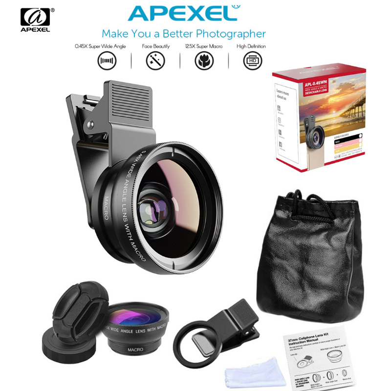 Apexel Ống Kính Siêu Góc Rộng apl-0.45wm 0.45x & 12.5x Cho Điện Thoại