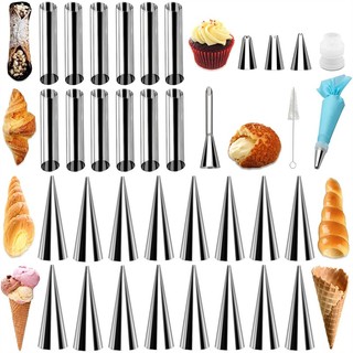 35 Mảnh Khuôn Croissant Đan Mạch Hai Chiều Ống Tròn Khuôn Côn Bánh Mì Ống Đóng Khung Vòi
