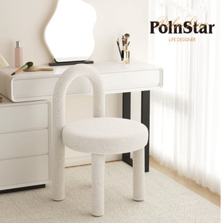 Ghế trang điểm, ghế bàn trang điểm hình vòng lông cừu êm ái, ghế bàn học decor nhà cửa