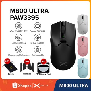 Chuột chơi game Delux M800 Ultra PAW3395 MAX 26000DPI Bluetooth không dây có dây 2.4G 300mAh 600mAh có thể sạc lại có thể lập trình 55g Nhẹ cho