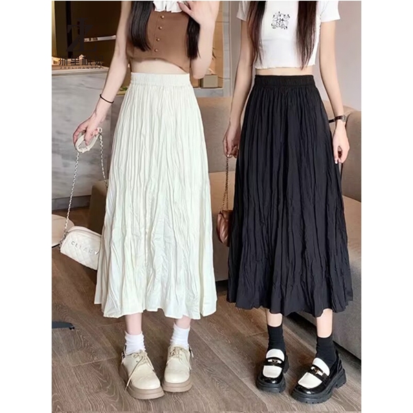 ZHELIHANGFEI Thiết Kế Cảm Giác Nhăn Váy Nữ Mori Phong Cách Xếp Ly Váy Ôm Hơn Nhìn Drap Cổ Tích Kem Xếp Ly Váy