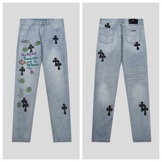  2024 Mới Crookee Rời In Hình Quần Jean Mỹ Y2K Chữ Thập Quần Ống Thẳng 