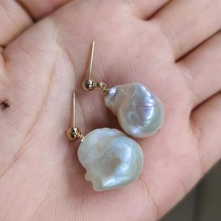 12-15mm ngọc trai baroque S925 Bông tai bạc ngọc trai nước ngọt thả bông tai