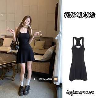 Pinxiang Váy vest hở lưng mới dành cho nữ váy không tay eo ôm gợi cảm