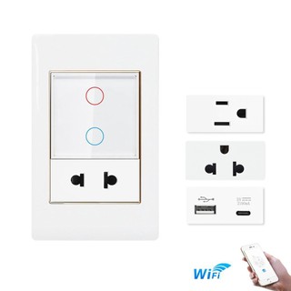 VISWE công tắc wifi tuya smart life google assistant amazon alexa ổ cắm usb ổ cắm 3 lỗ ổ cắm 2 lỗ,118*72mm Tấm nhựa cạnh vàng，Công tắc trắng