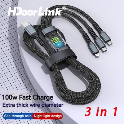 Cáp sạc nhanh HdoorLink 3 trong 1 Dây sạc nhanh 100W cho cáp USB 8Pin Micro USB TYPE-C 1.2M