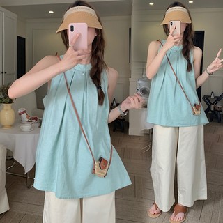 Xiaozhainv Quần Áo Nữ Hàn Quốc Bạc Hà Xanh Áo Thun Tay Ngắn Mùa Hè Dopamine Sang Trọng Mới Không Tay Top