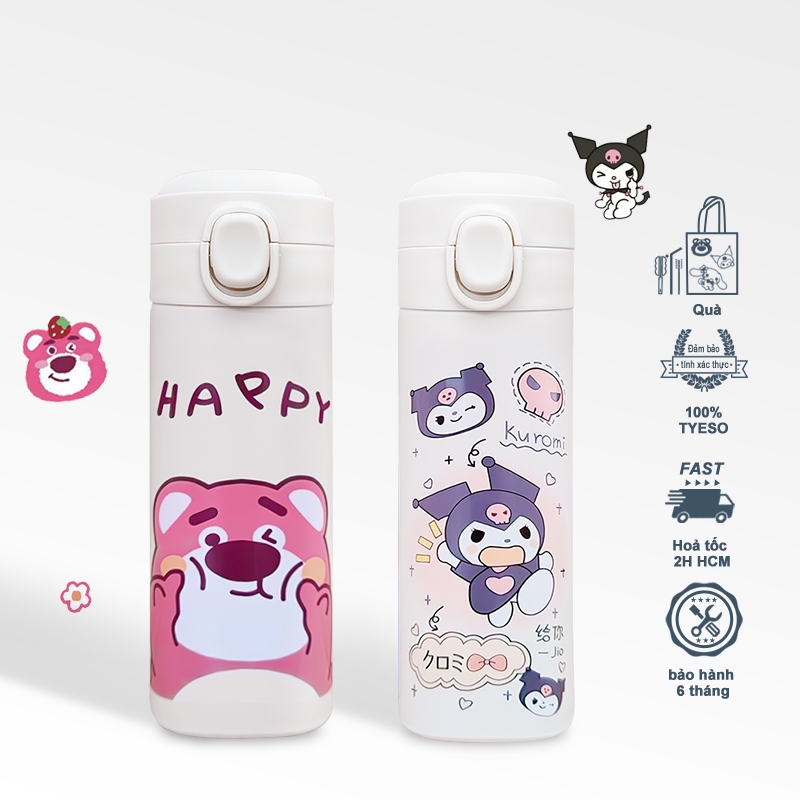 【TẶNG Sticker + túi đựng ly】Ly Giữ Nhiệt Gấu Dâu 420ml Inox 304 Nắp Bật