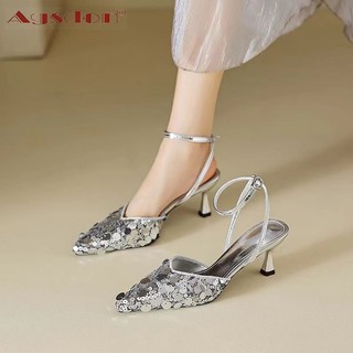 Agsdon Giày Sandal Mũi Nhọn  Nữ 2024 Giày Cao Gót Mùa Hè Phong Cách Mới