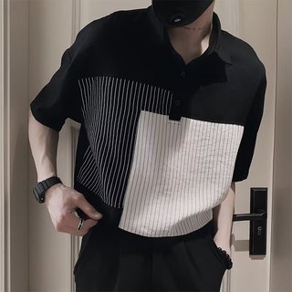  Áo thun dáng rộng giản dị nam thời trang màu sắc tương phản Áo sơ mi polo nam mùa hè 2024 Thiết kế thanh niên hàng đầu cho nam 