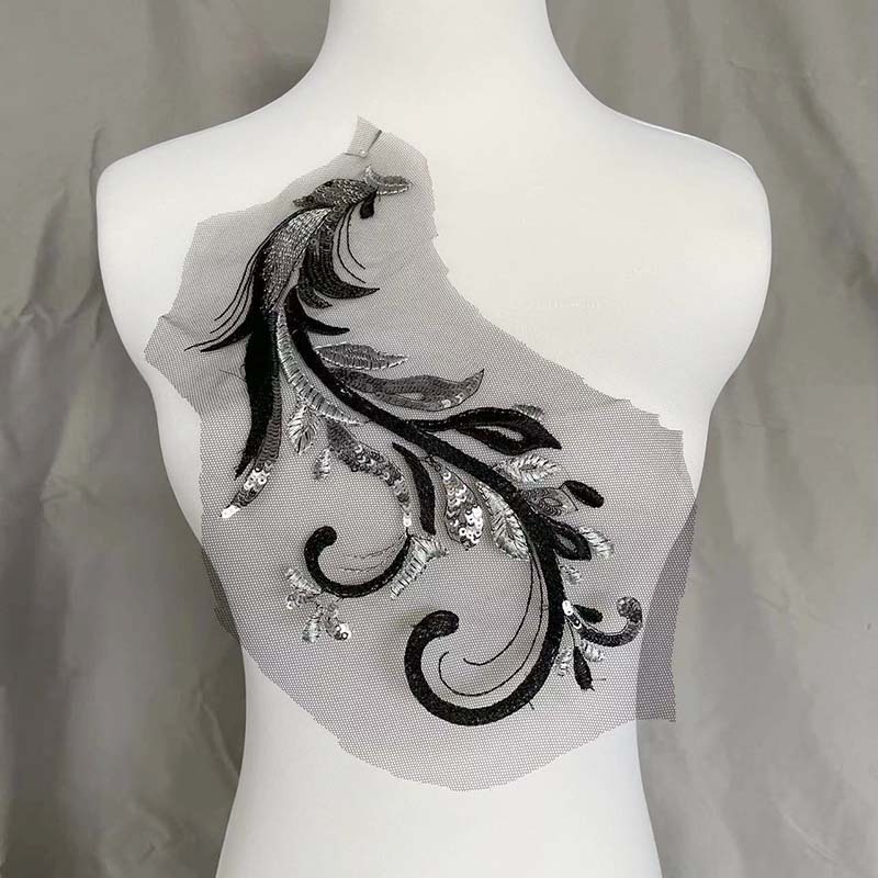 1 Cặp 25 * 14CM Vải Ren Đính Cườm Đầy Màu Sắc Dùng Để May Vá Quần Áo