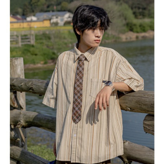 Áo sơ mi nam tay ngắn from rộng họa tiết kẻ sọc áo retro thời trang áo cho nam bigsize simple