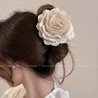 Hàn Quốc Influencer caro Hoa Hồng Lấy Kẹp Pháp Cao Cấp Cảm Giác Rỗng Hoa Cá Mập Kẹp Cảm Giác Cao Cấp Mũ Đội Đầu Hoa