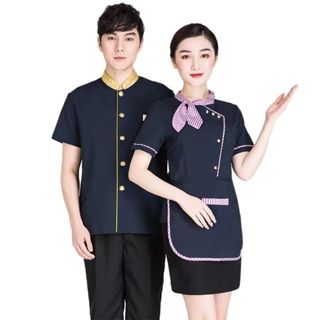  Bồi bàn làm việc Đồng phục nữ   nam Đầu bếp Đồng phục Nhà hàng Dịch vụ thực phẩm Nơ nữ Áo khoác ngắn tay Quần áo làm việc 